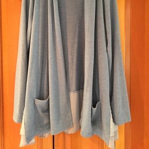 Polka dots detail blue and tan sweater jacket